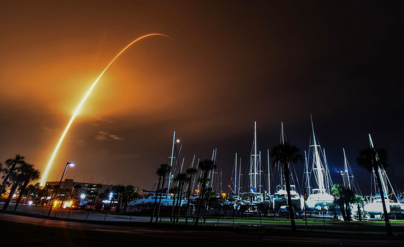 A SpaceX Falcon 9 rocket carries AST SpaceMobile's BlueBird 11, 12 and 13 cellular broadband satellites into low-Earth orbit after lifting off from Launch Complex 40 at Cape Canaveral Space Force Station at 3:49 a.m. Aug. 5.