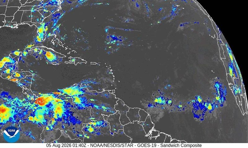 Tropical conditions in the Atlantic basin 7 a.m. Aug. 5, 2026.