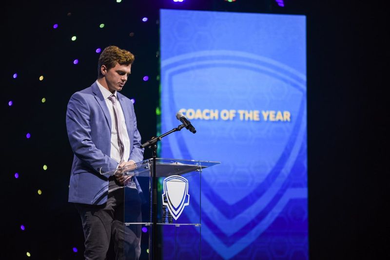 Palm Beach Post Deputy Sports Editor Eric Wallace addresses the audience during the Palm Beach Post High School Sports Awards ceremony at the Kravis Center in West Palm Beach, FL., on Wednesday, June 1, 2022.