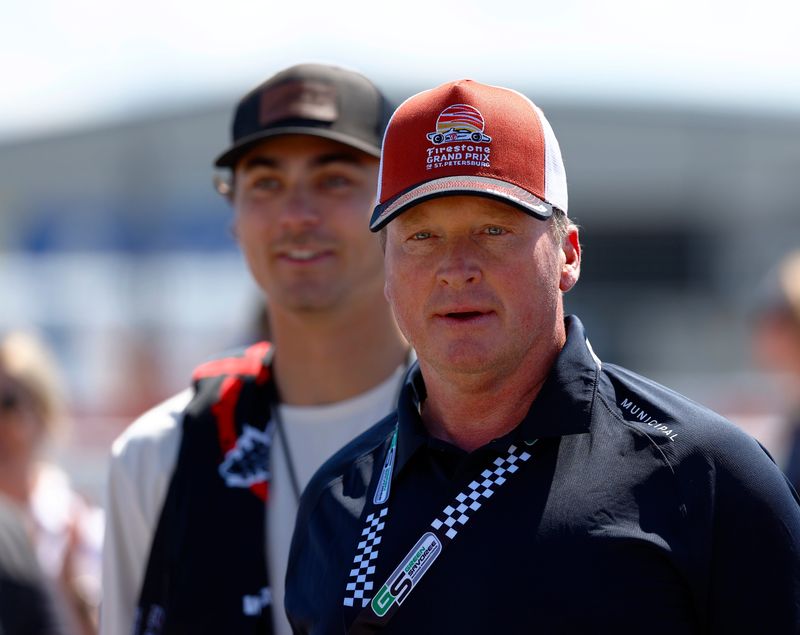 Mar 1, 2026; St. Petersburg, Florida, USA;  Jon Gruden served as the Grand Marshal for the NTT Indycar Series at the Firestone Grand Prix on the Streets of St. Petersburg. Mandatory Credit: Russell Lansford-Imagn Images
