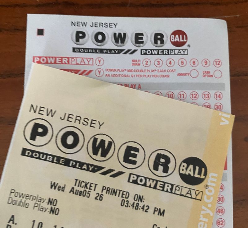 Powerball ticket and a blank Powerball form.