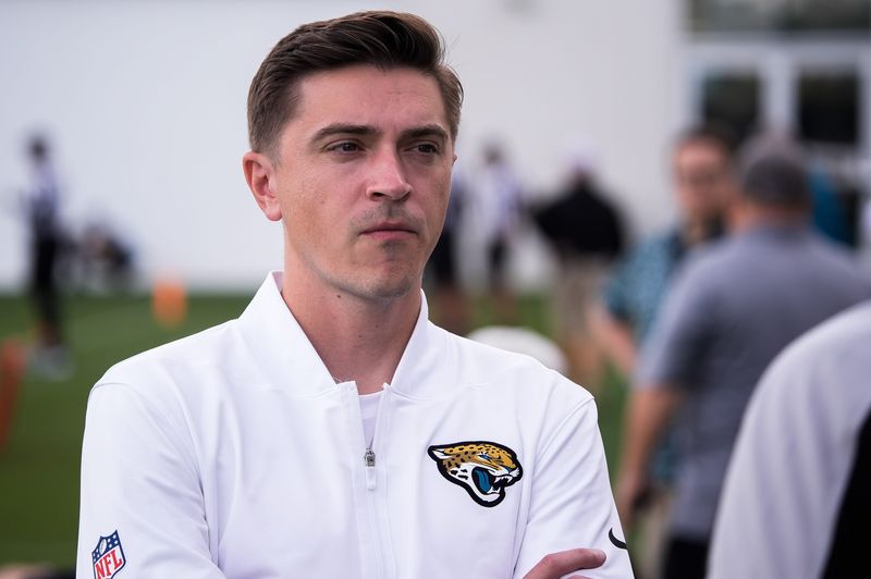 Jacksonville Jaguars General Manager James Gladstone watches practice during the Jacksonville Jaguars seventh day of NFL Training Camp at the Miller Electric Center in Jacksonville, Fla., Thursday August 6, 2026.    [Doug Engle/Florida Times-Union]