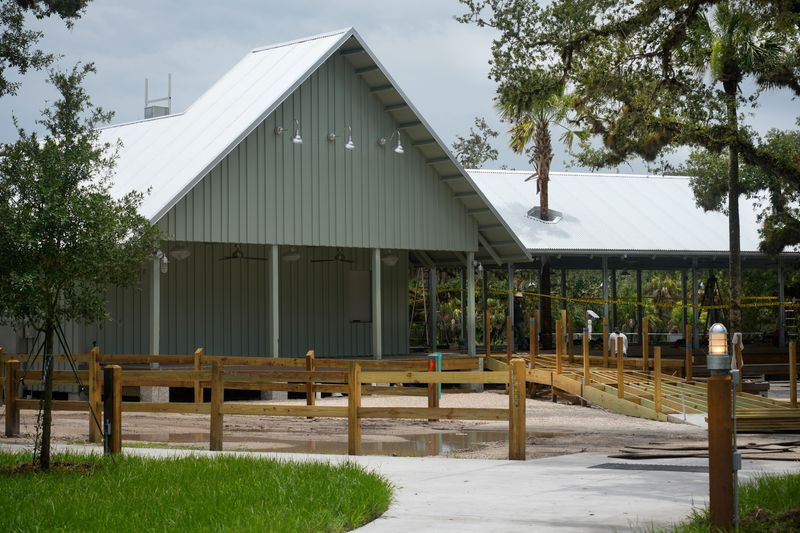 The concession building and covered pavillion. The $8.75 million renovation of Snook Haven is progressing and official expect to hold a ribbon cutting ceremony in October. Sarasota County plans to expand the scope of Snook Haven into a 45-acre regional park that will include the new concession and bandshell area, boat ramp and a portion of the former Camp Venice campground.