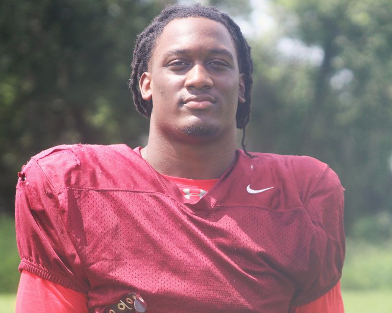 Raines defensive end Troy Butler is pictured at high school football practice on Aug. 5.