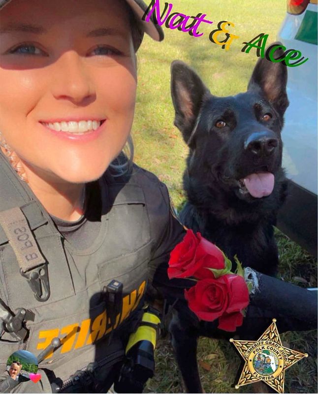 Polk County sheriff's Deputy Natalie Oestreich with her K9 Ace.