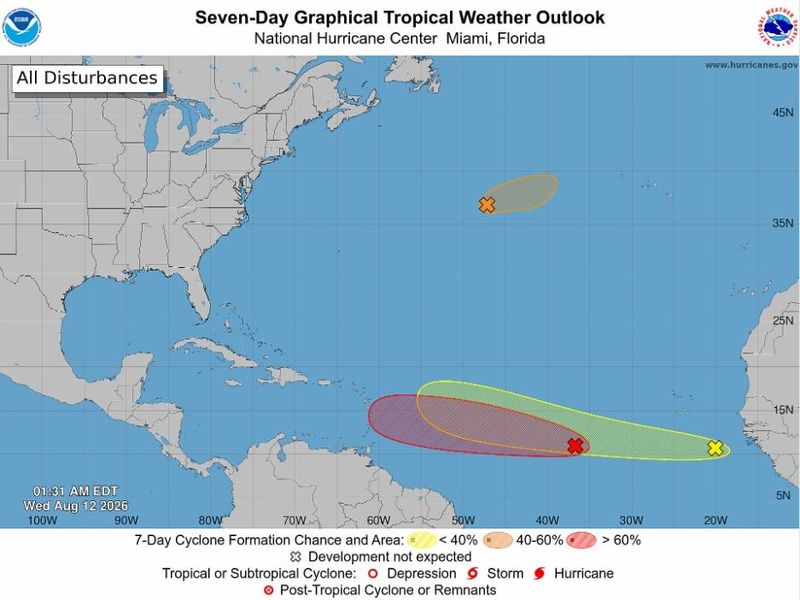 The National Hurricane Center is watching three areas for potential development in the Atlantic basin.