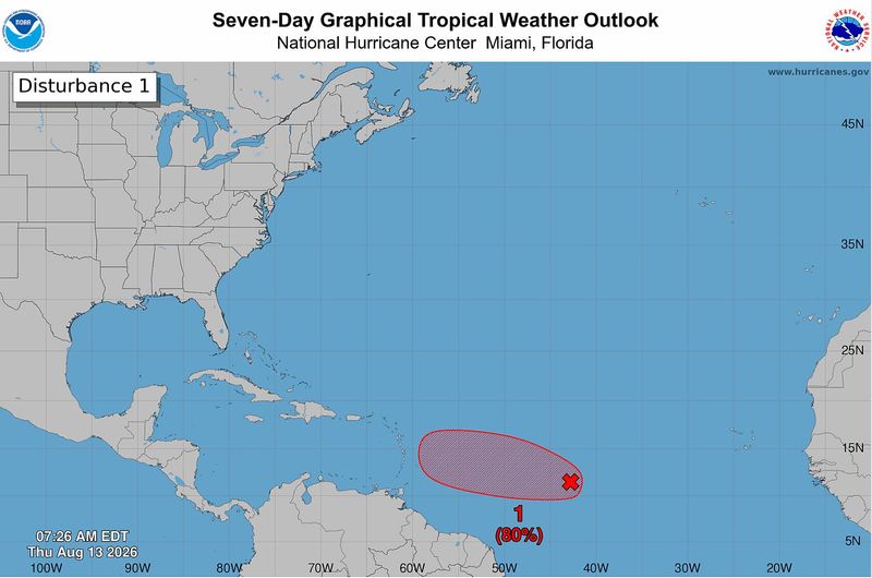 Invest 92L as of 7 a.m. on Aug. 13.