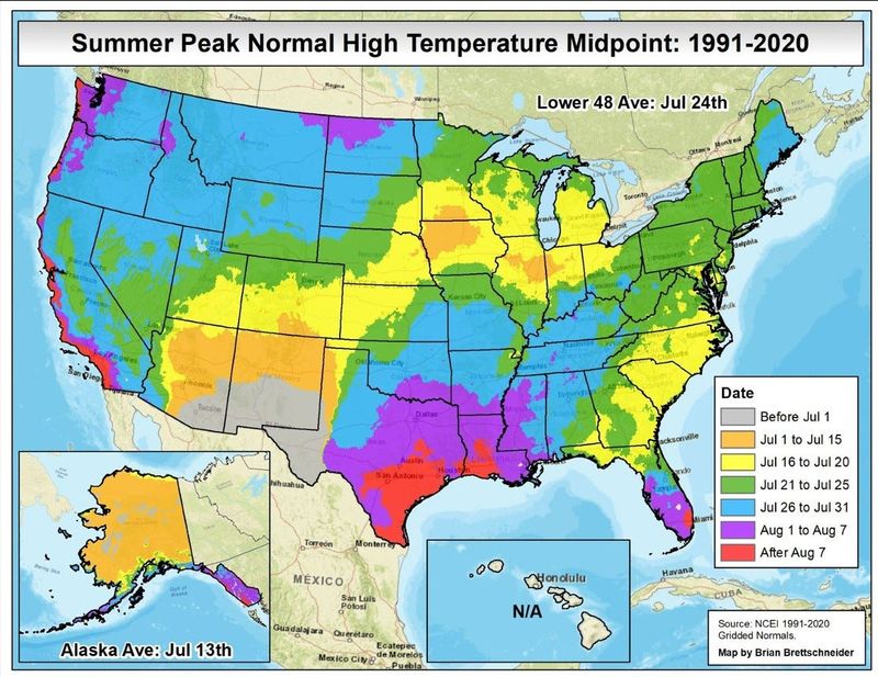 The dates of when summer high temperatures peak vary even in Florida with much of the state past the worst of the heat when looking at 30-year averages.