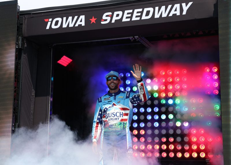 Trackhouse Racing driver Ross Chastain (1) is introduced before the start of the Iowa Corn 350 at Iowa Speedway on Aug. 9, 2026.