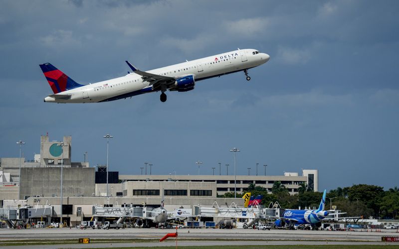 A Delta Airlines jet on March 12 takes off from Palm Beach International Airport. The airport has been renamed President Donald J. Trump International Airport.