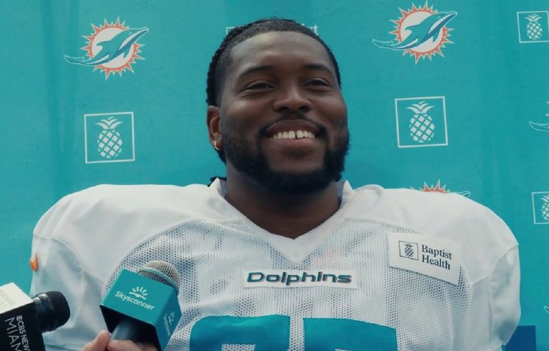 Miami Dolphins’ Caedan Wallace addresses media for first time.