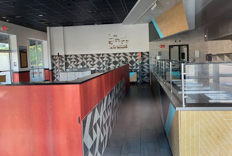 The empty interior of the former Moe's Southwest Grill at 9301 Atlantic Blvd. in the Regency neighborhood of Jacksonville, Fl. on Aug. 16, 2026. The location was among 14 Moe's Southwest Grill restaurants in Florida that closed abruptly after one of the restaurant chain's major franchisees filed for Chapter 11 bankruptcy protection.