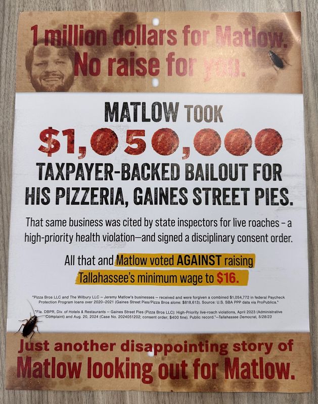 A mailer attacking City Commissioner Jeremy Matlow, who's running for mayor, sent by a political committee called Vote Differently that's controlled by a GOP operative from Gainesville.