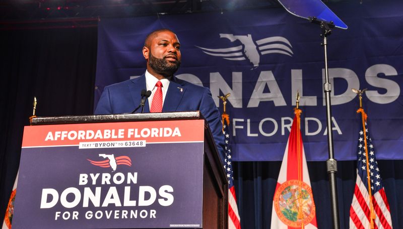 Republican candidate for Governor Byron Donalds spoke to his supports at his election night victory party at the Loews Royal Pacific Resort at Universal Orlando on Tuesday evening, Aug. 18.