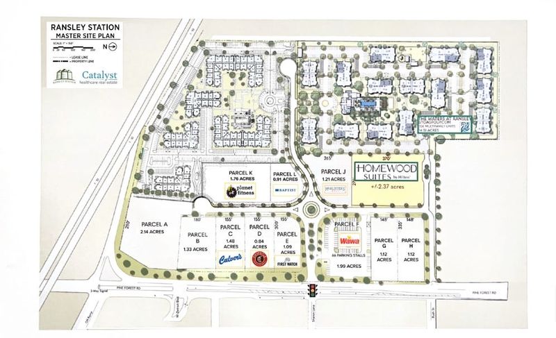 In the most current Ransley Station site plan as of Aug. 20, several new businesses are slated for Ransley Station, including Planet Fitness and Homewood Suites by Hilton.