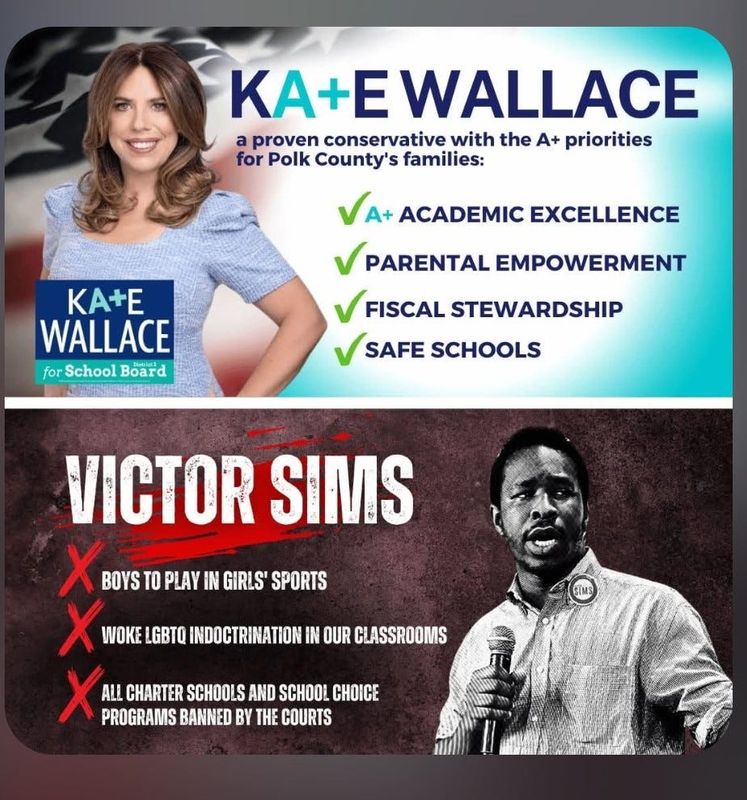 Text messages and mailers sent by the Kate Wallace campaign in the final days before the Aug. 18 election for Polk County School Board leveled accusations against opponent Victor Sims that Sims says are not true.