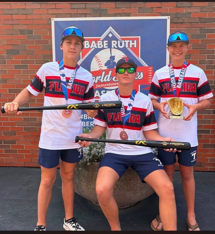 TLBR 13U All-Stars, left to right, CJ Usina (All-World Series team) Whit Jacobs (All-World Series team) and Grayson Goeke (All-World Series Defensive Team) were honored during the recent Babe Ruth Baseball 13U World Series in New York.