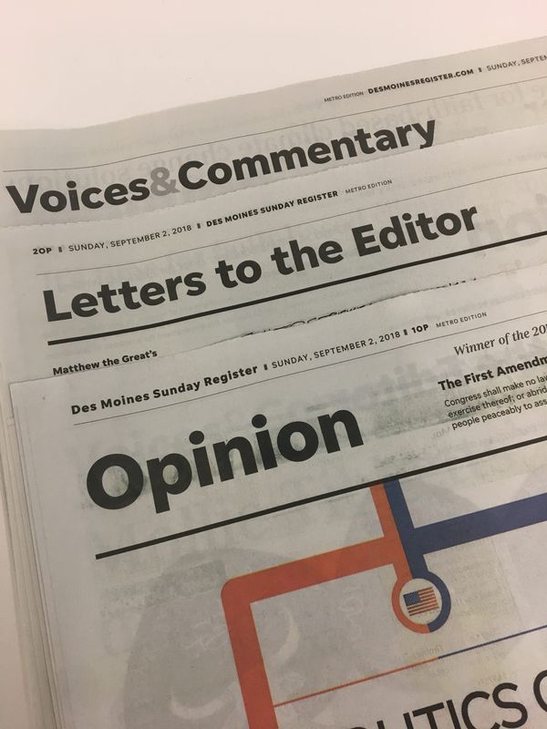 The Register’s Opinion section publishes a variety of content, including editorials, op-eds, columns and letters to the editors.