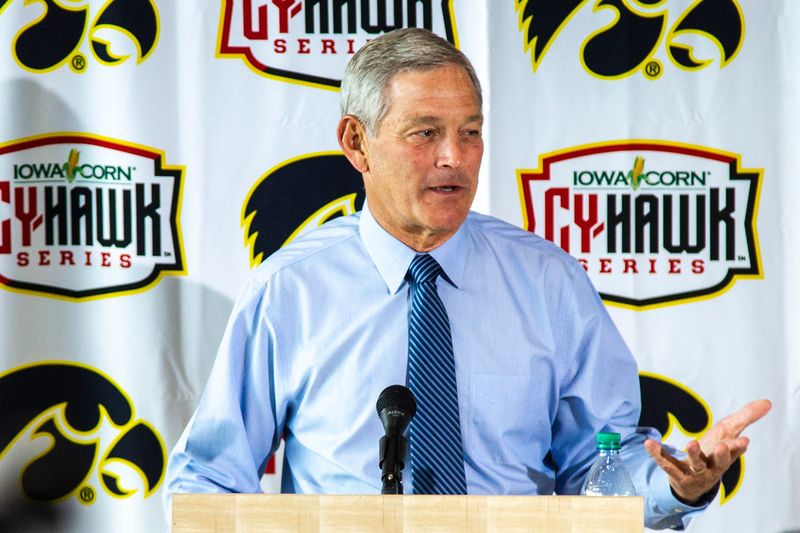 Iowa head coach Kirk Ferentz speaks during a press conference ahead of the Cy-Hawk series football game, Tuesday, Sept. 10, 2019, at the Hansen Football Performance Center in Iowa City, Iowa.