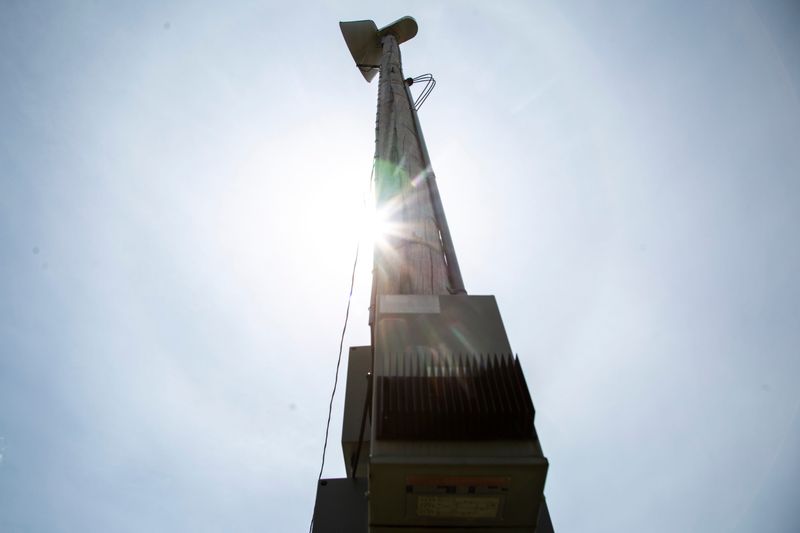 An outdoor weather alert siren is seen, Wednesday, May 6, 2020, along Court Street in Iowa City, Iowa. Johnson County tests its sirens at 10 a.m. on the first Wednesdays of each month.