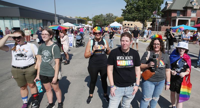 People enjoy the drag show at Pridefest in downtown Ames on Saturday, Sept. 30, 2023, in Ames, Iowa.