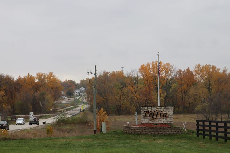 A general view of the city of Tiffin's welcome sign along Ireland Avenue on Wednesday, Oct. 25, 2023.