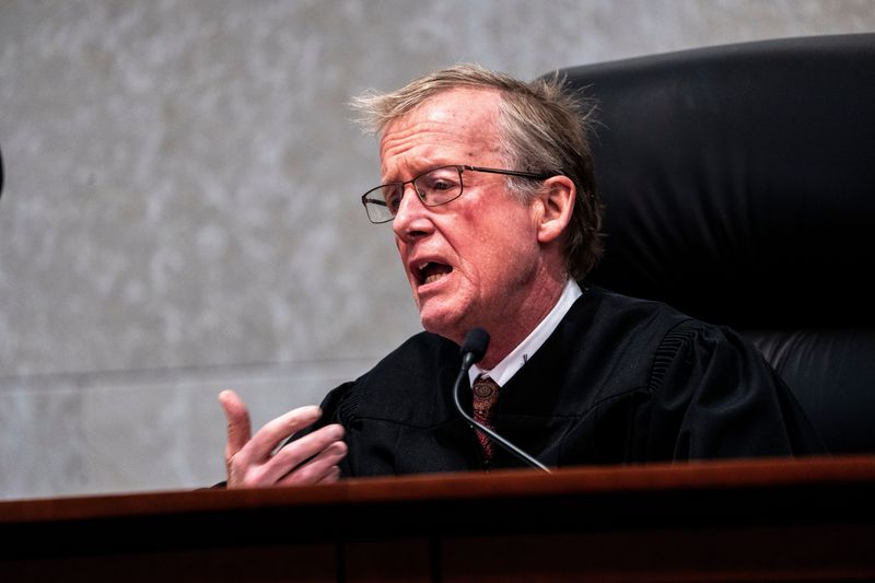 Iowa Supreme Court Justice Edward Mansfield speaks during oral arguments for the lawsuit challenging Iowa's 2023 law banning most abortions at 6 weeks at the Iowa Supreme Court on Thursday, April 11, 2024, in Des Moines.