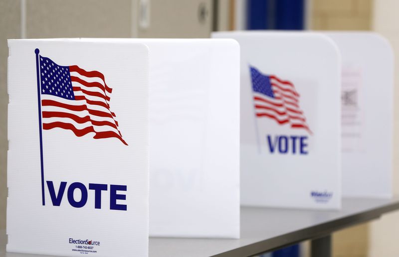 Dividers are set up at the Mercer Park Aquatic Center polling place during the primary election Tuesday, June 4, 2024 in Iowa City, Iowa.