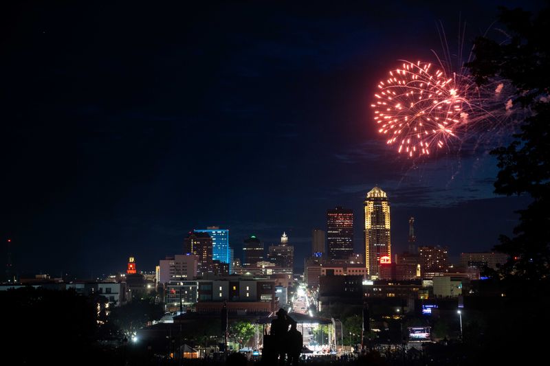 Fireworks fly over downtown Des Moines during the 2024 Yankee Doodle Pops on Wednesday, July 3, 2024, at the state capitol grounds.