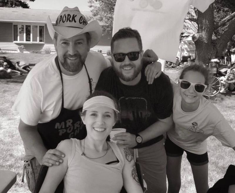 The late Matt Bernhard, Mr. Pork Chop Jr., top left, with his son Aaron, daughter Ava, top right, and daughter Amanda. Aaron Bernhard is now Mr. Pork Chop III.