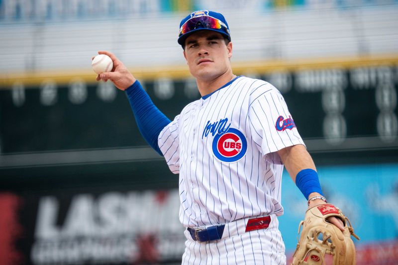 Iowa Cubs third baseman Matt Shaw throws the ball during a game against Columbus on Thursday, Aug. 15, 2024, at Principal Park in Des Moines.