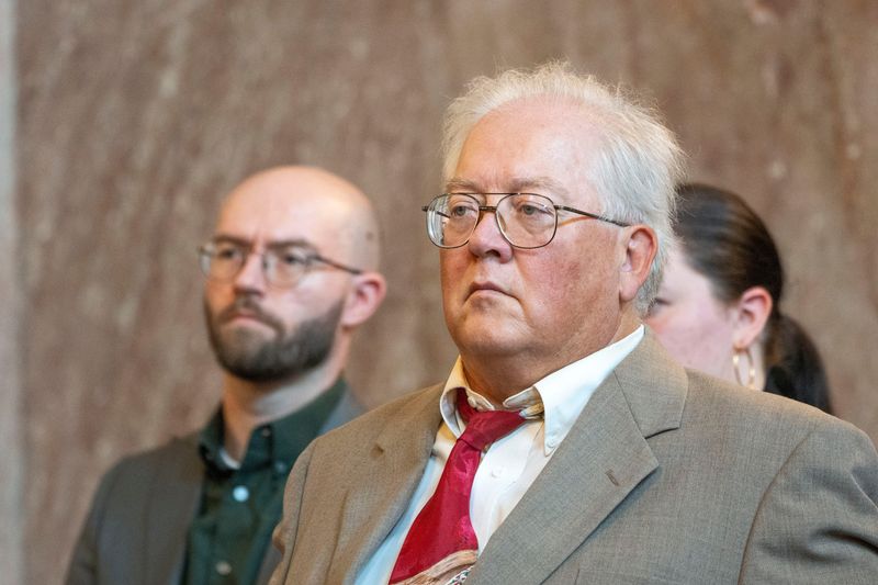 Libertarian congressional candidate Charles Aldrich listens during a hearing on three Libertarian congressional candidates appearing on the 2024 general election ballot at Polk County Courthouse on Thursday, Sept. 5, 2024, in Des Moines.
