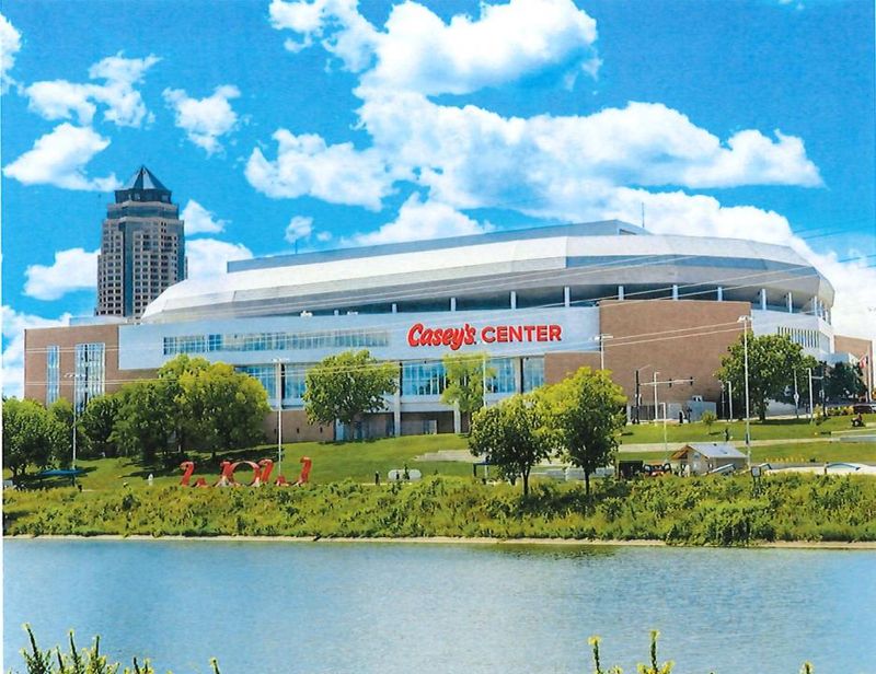 A rendering shows the renamed Casey's Center. Work to remove the Wells Fargo name from the downtown Des Moines arena will begin Monday, June 9.