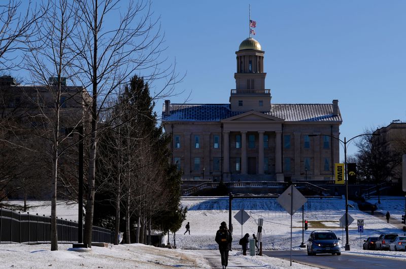 Snow blankets the grounds near the Old Capitol building on the University of Iowa campus Thursday, Jan. 23, 2025 in Iowa City, Iowa.