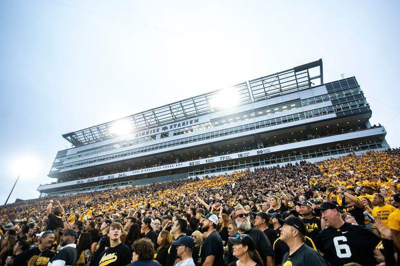 Iowa Hawkeyes fans stripe sections of the stands during a NCAA Big Ten Conference football game against Penn State, Saturday, Oct. 9, 2021, at Kinnick Stadium in Iowa City, Iowa. Iowa beat Penn State, 23-20.

211009 Penn St Iowa Fb 070 Jpg