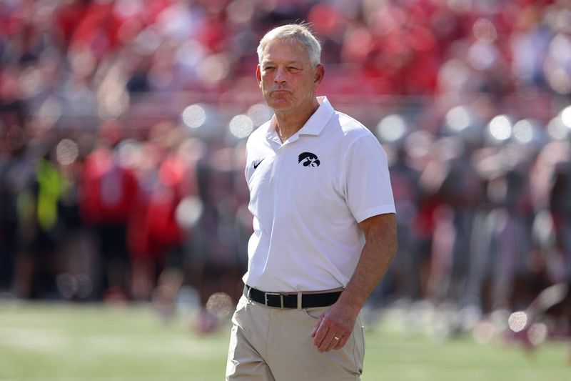 Oct 5, 2024; Columbus, Ohio, USA; Iowa Hawkeyes head coach Kirk Ferentz before a game against the Ohio State Buckeyes at Ohio Stadium. Mandatory Credit: Joseph Maiorana-Imagn Images