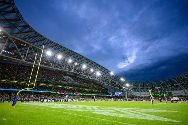 A general view of Aviva Stadium during the 2023 game between Notre Dame and Navy in Dublin, Ireland.