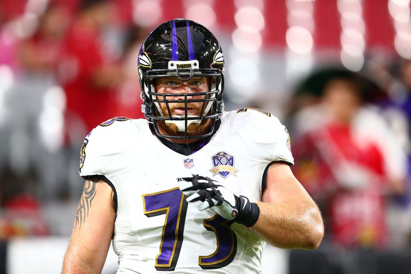 Oct 26, 2015; Glendale, AZ, USA; Baltimore Ravens guard Marshal Yanda against the Arizona Cardinals at University of Phoenix Stadium. The Cardinals defeated the Ravens 26-18. Mandatory Credit: Mark J. Rebilas-USA TODAY Sports