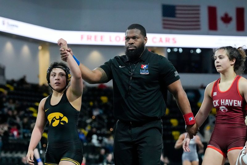 Iowa's Brianna Gonzalez defeated Lock Haven's Jayleah Pletz in a 117-pound match during Day 1 of the National Collegiate Women's Wrestling Championship Friday, March 7, 2025 at Xtream Arena in Coralville, Iowa.