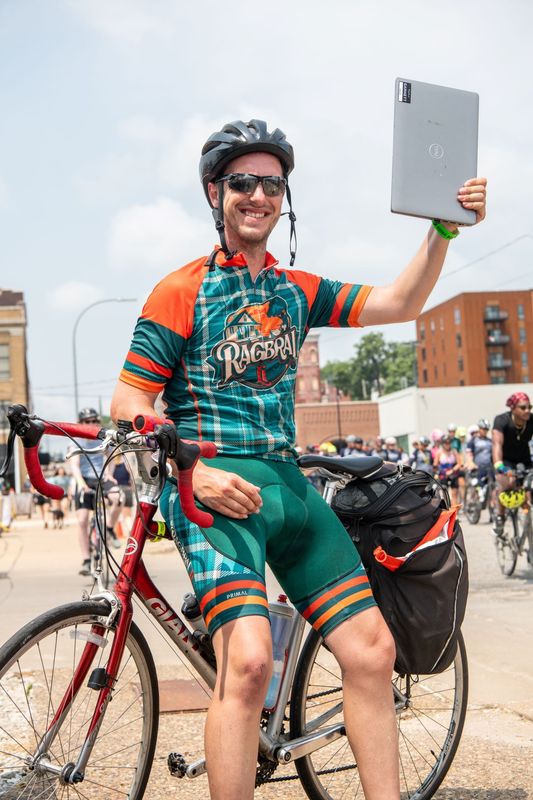 Register retail, real estate and RAGBRAI reporter Philip Joens in Burlington at the end of RAGBRAI 51 in 2024.
