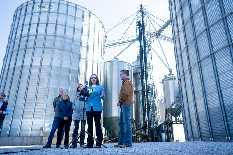 U.S. Agriculture Secretary Brooke Rollins is joined by Iowa's congressional delegation, Iowa Secretary of Agriculture Mike Naig and Gov. Kim Reynolds in a 2025 visit to Iowa farms.