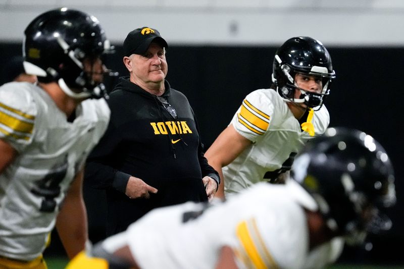 Iowa defensive coordinator Phil Parker is pictured at practice Thursday, April 3, 2025 in Iowa City, Iowa.