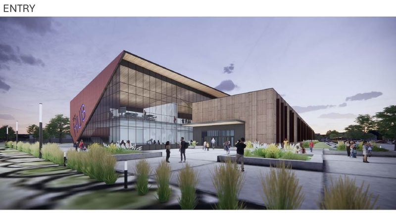 A rendering shows what the Ankeny Community School District's proposed innovative hub may look like. The district may open the new facility in the 2028-29 school year but needs a bond issue approved in November 2025 to pay for it.