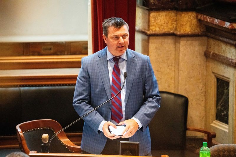 Senate Majority Leader Jack Whitver, R-Grimes, requests the Senate adjourns for the week on May 9, 2025, at the Iowa State Capitol.
