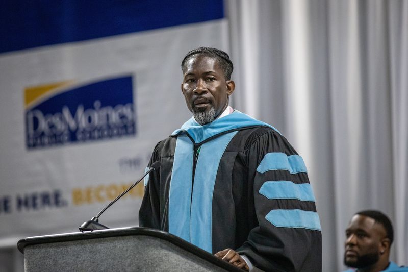 Superintendent Ian Roberts speaks as Hoover High School hosted its commencement ceremony for the Class of 2025 at Des Moines Public Schools, celebrating 150 new Huskies alums on May 26, 2025.