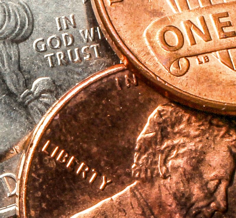 Pennies, part of United States currency coins used in daily purchases for many years.