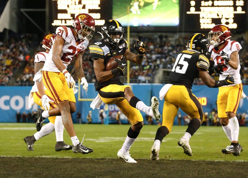 Iowa receiver Ihmir Smith-Marsette enters the end zone for his third touchdown of the first half against USC during the Holiday Bowl on Friday, Dec. 27, 2019, at the SDCCU Stadium in San Diego, Calif.

20191227 Holidaybowl