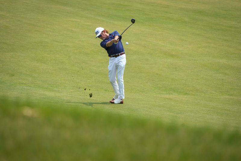 Miguel Angel Jiménez drives his ball onto the green during the 2025 Principal Charity Classic on Sunday, June 1, 2025, at the Wakonda Club in Des Moines.