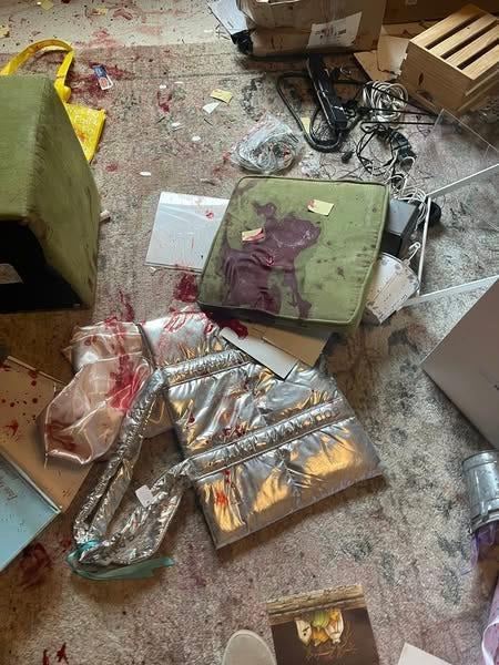 Damage from a deer breaking into Tangles Hair Salon in Keokuk, Iowa, on June 3, 2025.