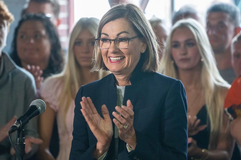 Gov. Kim Reynolds speaks during a bill signing for HF969 at The Shop DSM on June 6, 2025, in Des Moines.